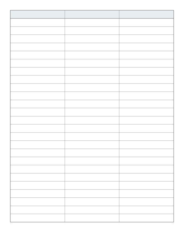 3-column table printable, shaded header row