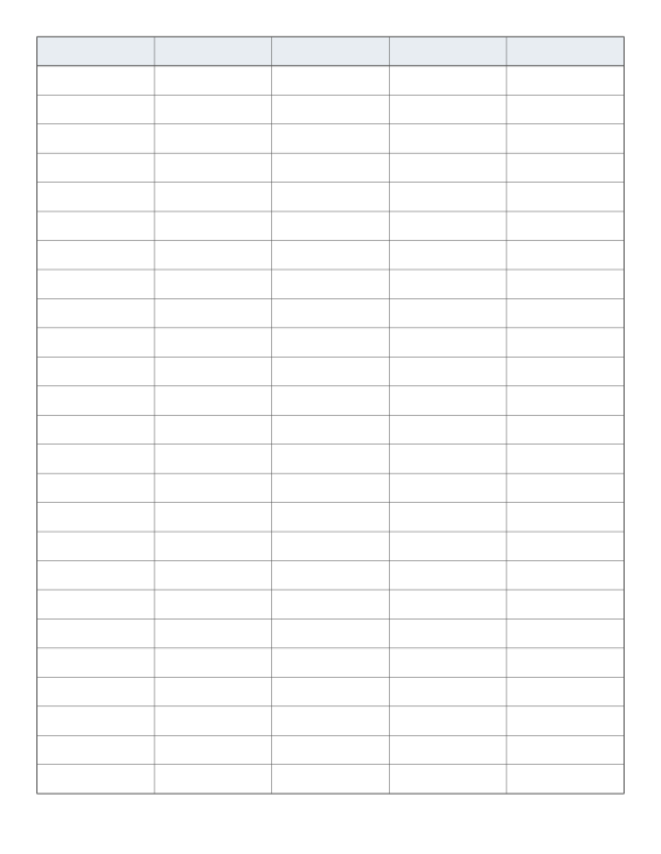 5-column table printable, shaded header row